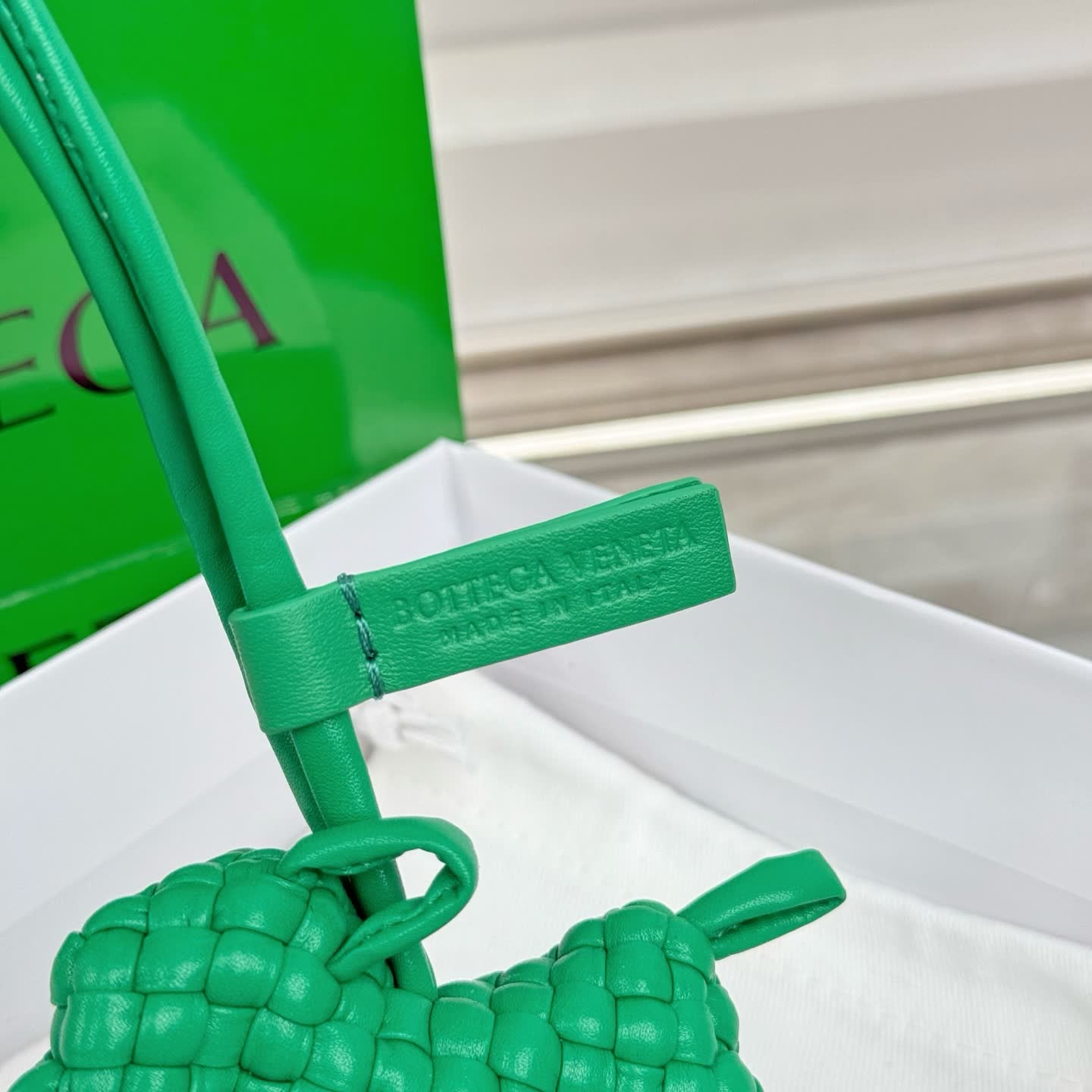 Bottega Veneta Green Leather Keychain